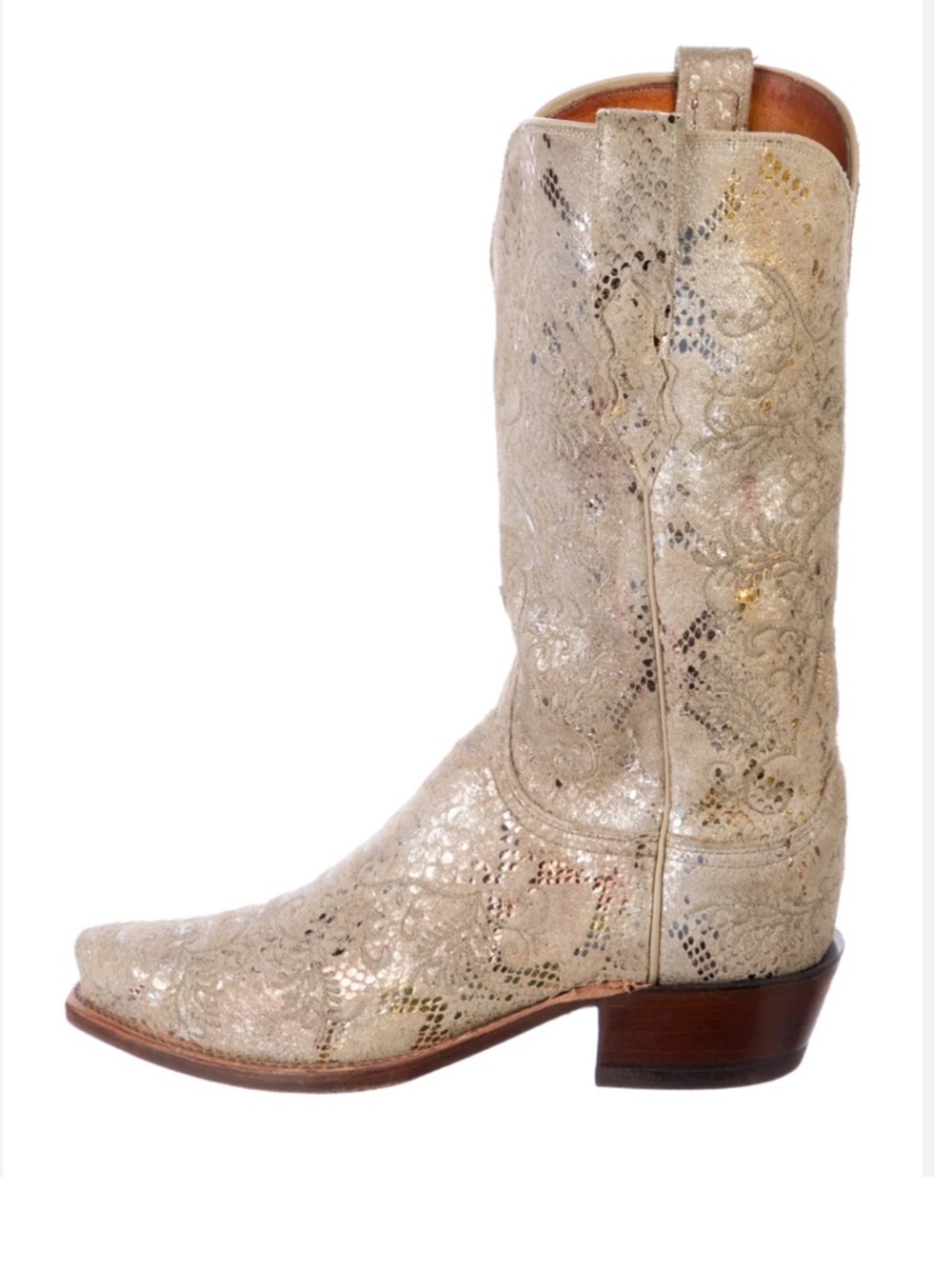 Lucchese Metallic Cream Snake-Embossed Western Boot